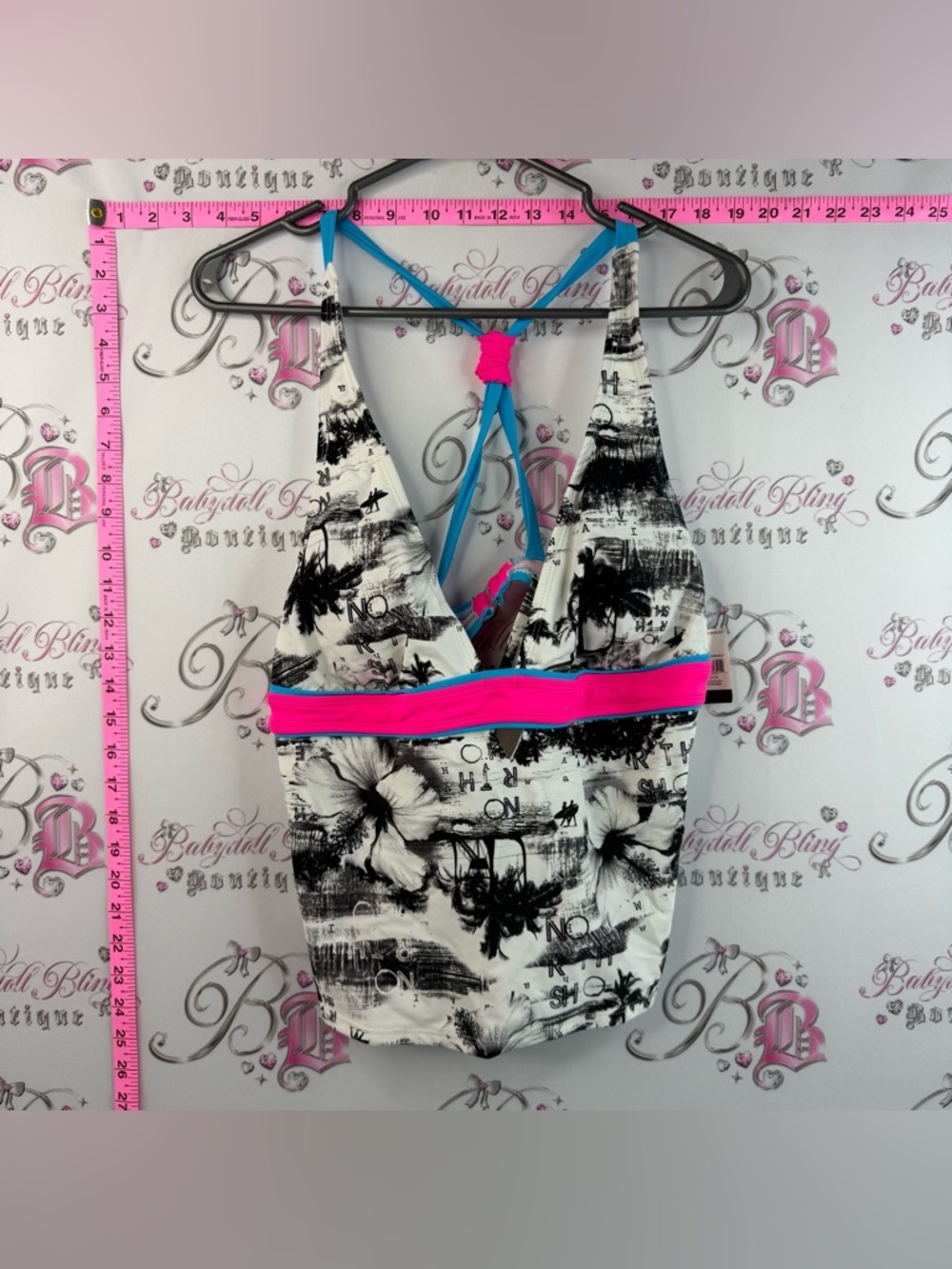 Op tankini top shirt swimming pool Swim Top Neon Pink and Cyan Swim Halter Top